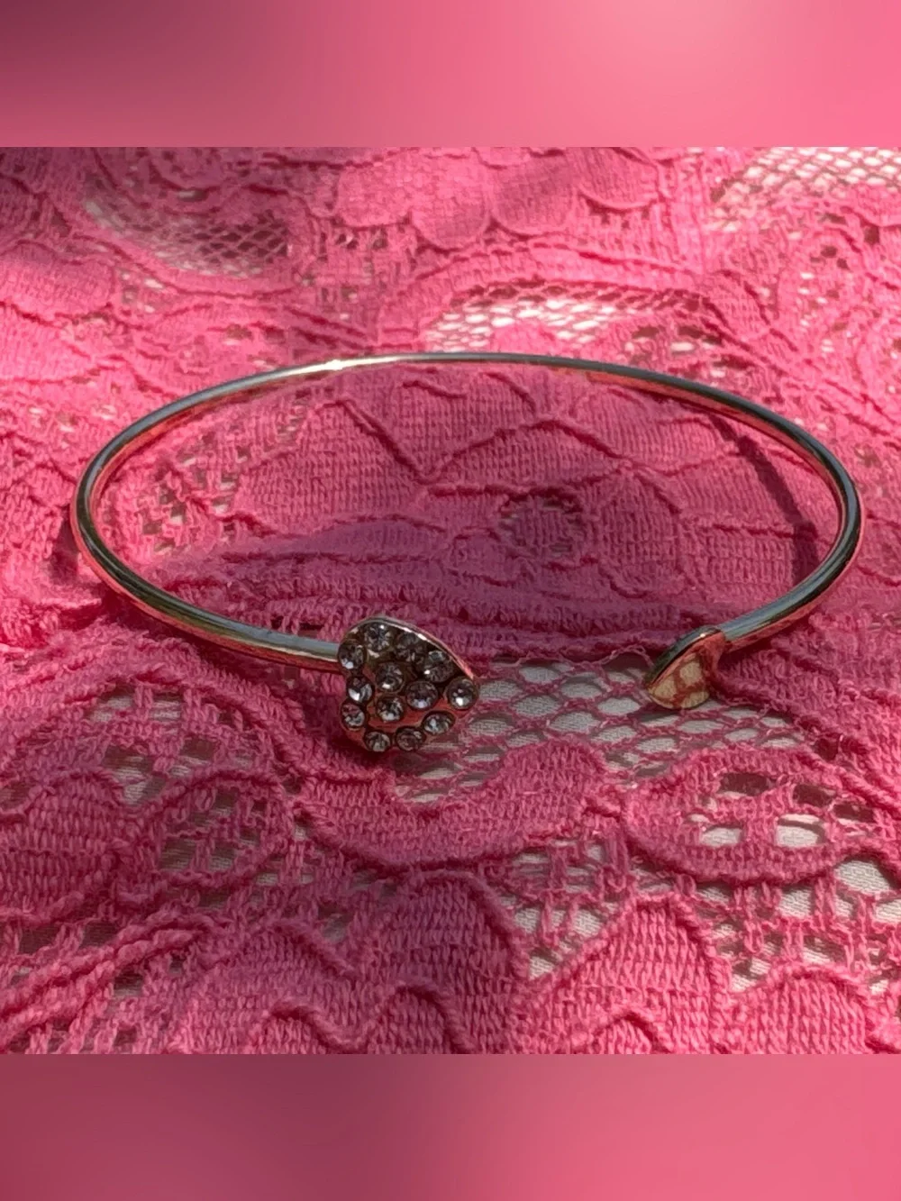 3/$15 Rhinestone Heart Cuff Bracelet Crystal Accents Women's Jewelry Gold-Tone